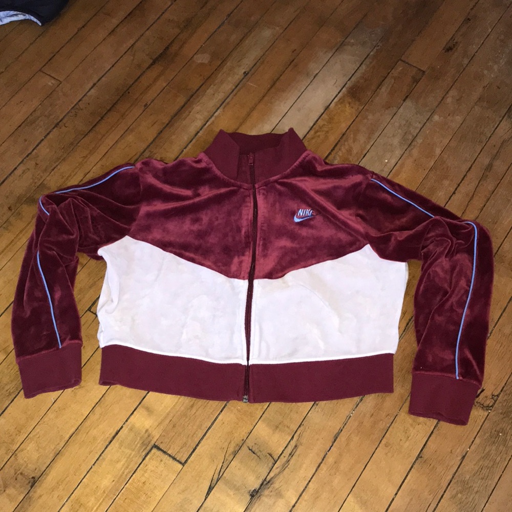 Nike Velvet Zip-Up Track Jacket Burgundy Cream Women's Large BV5046-677